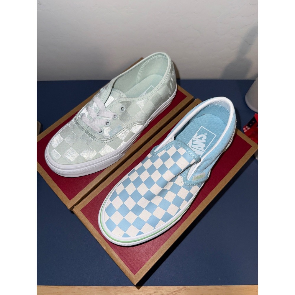 Vans Sneakers Womens Size 5 Blue New Authentic Satin & Classic Slip On Bundle